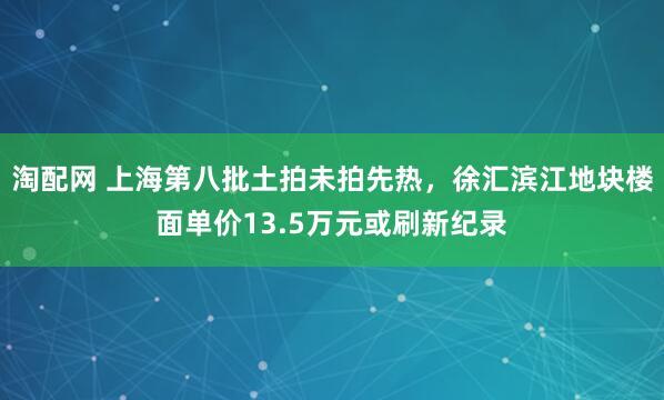 淘配网 上海第八批土拍未拍先热，徐汇滨江地块楼面单价13.5万元或刷新纪录